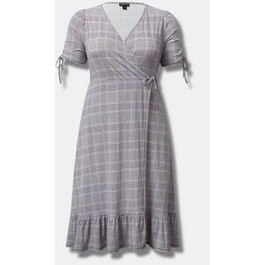 Torrid Plaid Wrap Dress Tie Sleeve Ruffle Hem Midi‎ Plus Size 3X